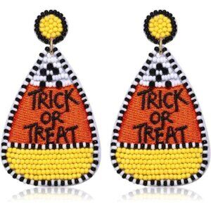 Halloween Beaded Drop Earrings Candy Corn Pumpkin Dangle Studs Festive Holiday